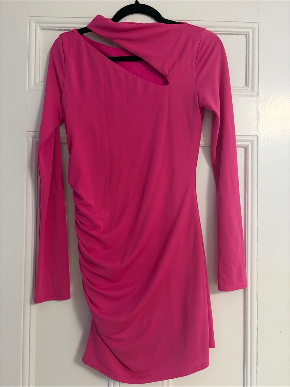 Camila Coelho Hot Pink Long Sleeve Cutout Ruched Dress